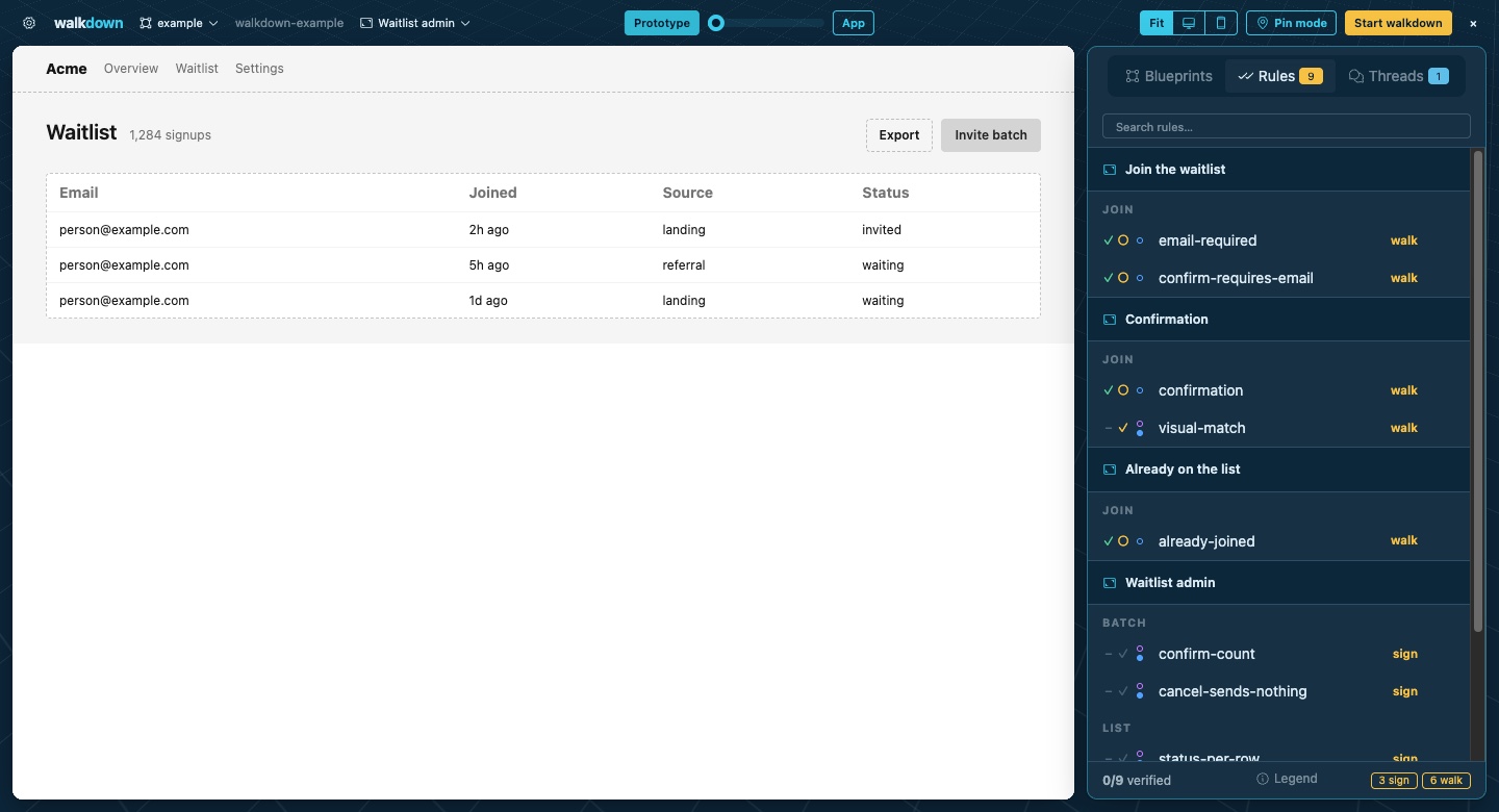 The original waitlist prototype at the same viewport.